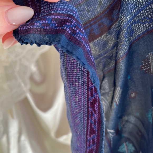 Anne Klein Blue Patterned Silk Scarf - Picture 3 of 6